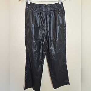 Maison Margiela MM6 Raw Hem Faux Leather Flare Leg Black Shiny Pants Size 8